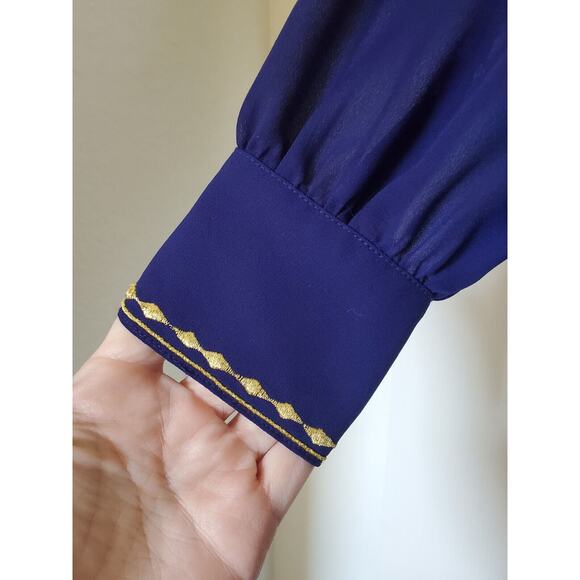 Vintage 70s Wilroy Purple Gold Embroidered Sheer Silky Statement Blouse, Size 6 - Picture 6 of 14